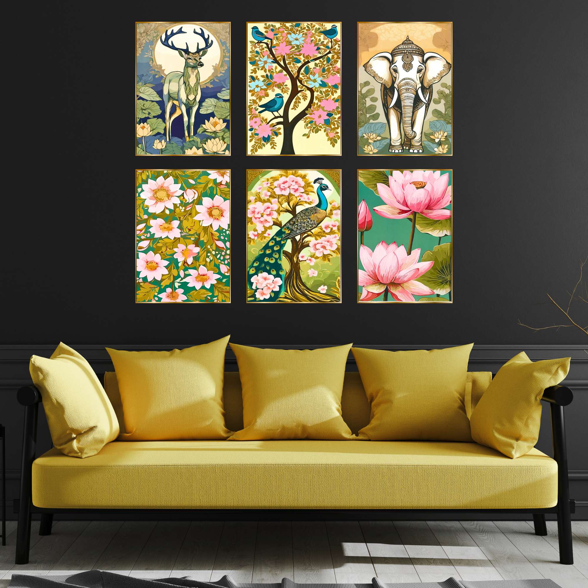 Set of Six Wall Paintings for Wall Dacoration Golden Framed Wall Paintings for Living Room & Bedroom Wall Art for Home Decoration & Office Wall Décor (17x13 inch CH-GD6-7) - Image 2