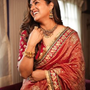 Women's Radiant Rani Pink Banarasi Crush Saree with Gota Patti & Sequin Embellished Border – Complete with Heavily Worked Blouse for Festive & Wedding Wear